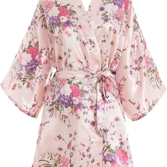 Amazon Pink Floral Satin Kimono - Picture 5 of 15